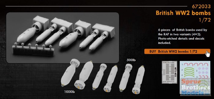 EDU672033 1:72 Eduard Brassin WW2 British Bomb Set - Sprue