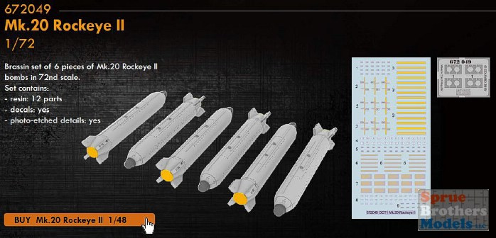 Switch bomb ロクロックン　ワンオフ品 EDU672049 1:72 Eduard Brassin Mk.20 Rockeye II Bomb Set - Sprue