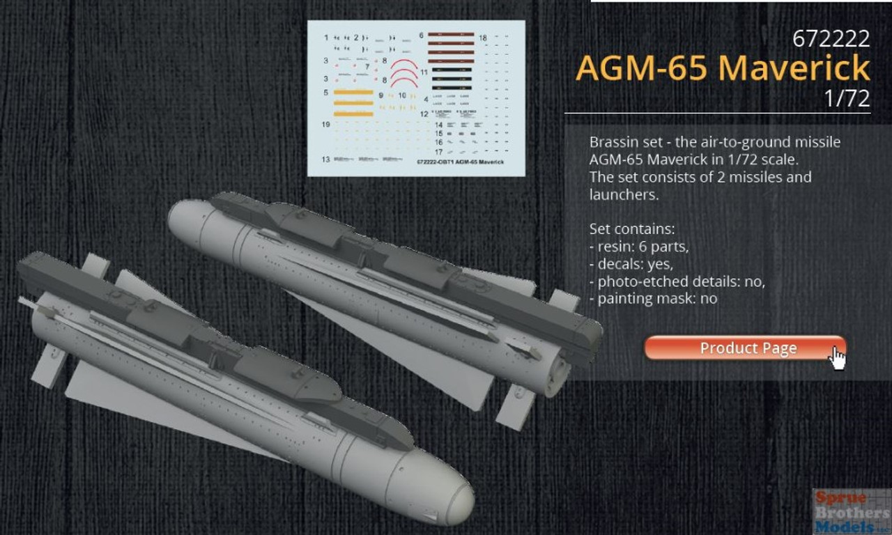 警笛セット EDU672222 1:72 Eduard Brassin AGM-65 Maverick Missile Set - Sprue