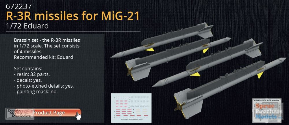 EDU672237 1:72 Eduard Brassin R-3R Missiles for MiG-21 (EDU kit