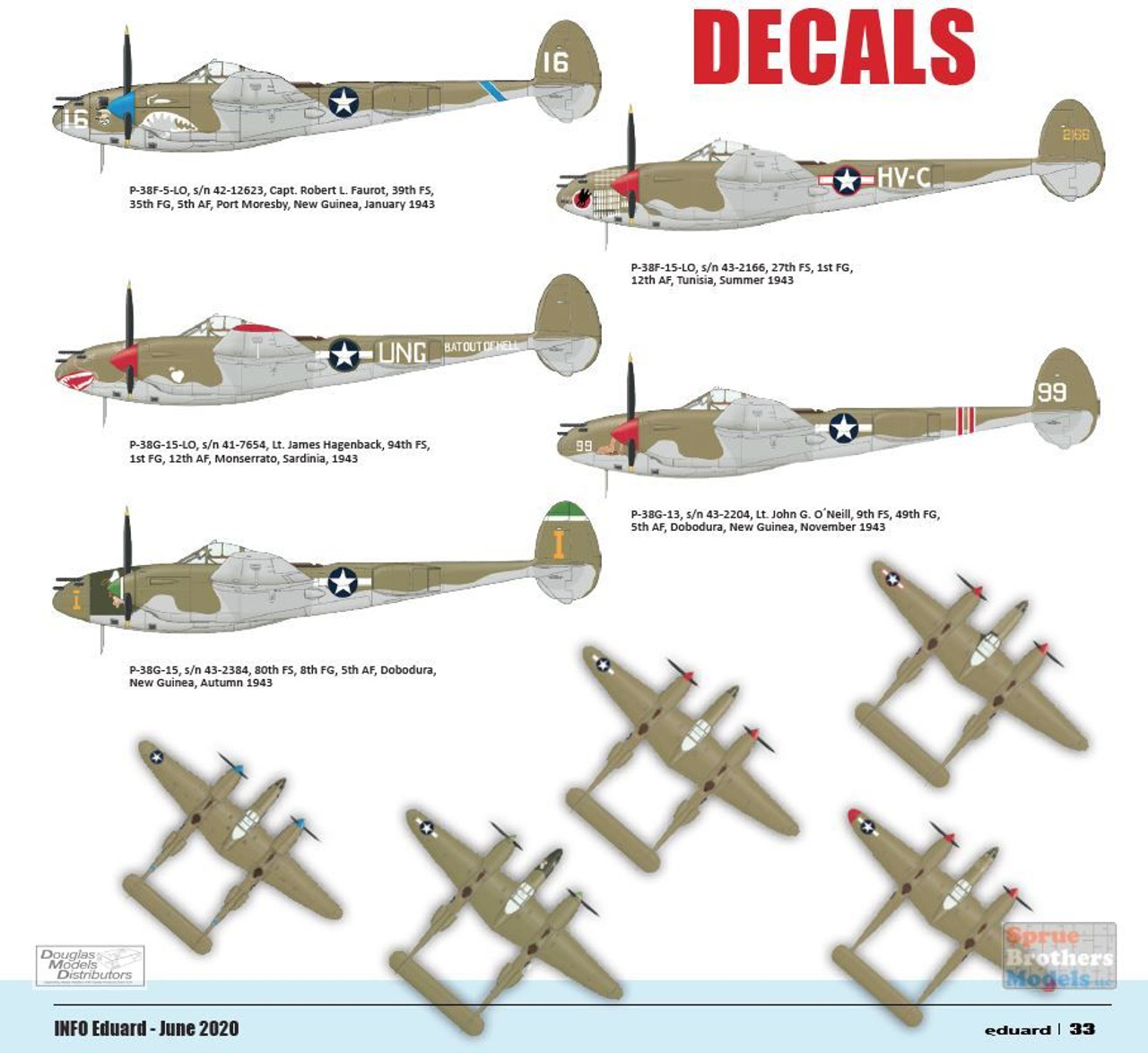 EDUD48047 1:48 Eduard Decals - P-38F P-38G Lightning