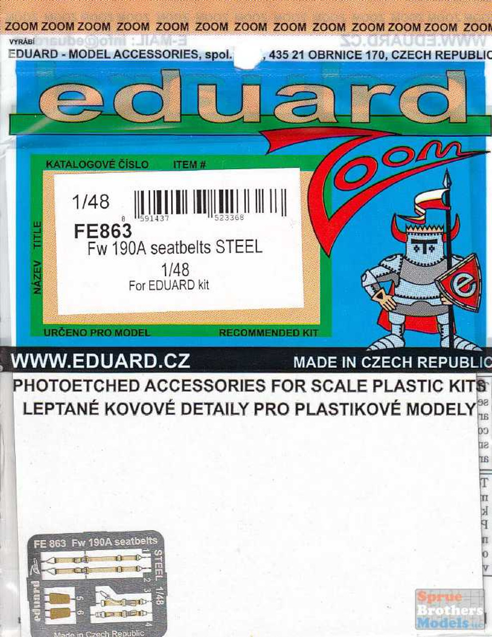 EDUFE863 1:48 Eduard Color Zoom PE - Fw 190A Seatbelts [STEEL] (EDU kit)