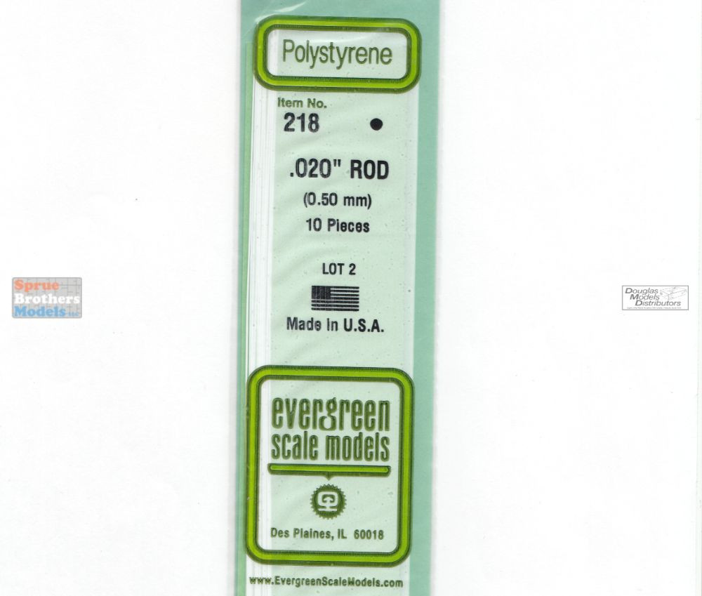 EVG0218 Evergreen Styrene Plastic .020 Round Rod 10 pieces #218