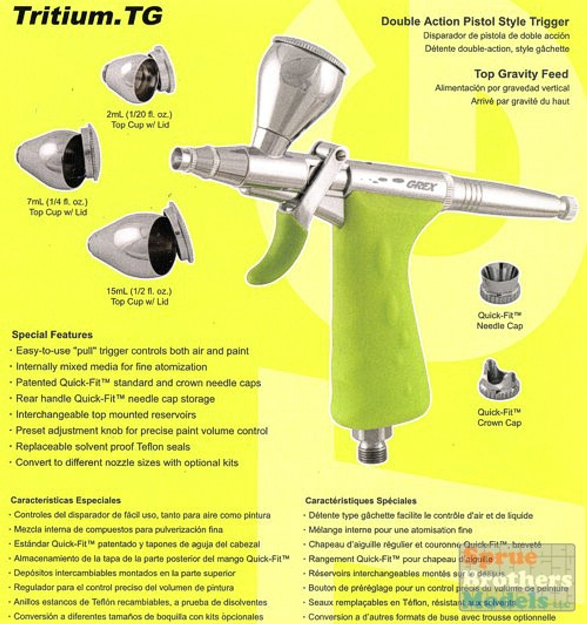 Grex Tritium.TS3 Double Action Pistol Style Trigger Side Feed Airbrush, 0.3mm Nozzle