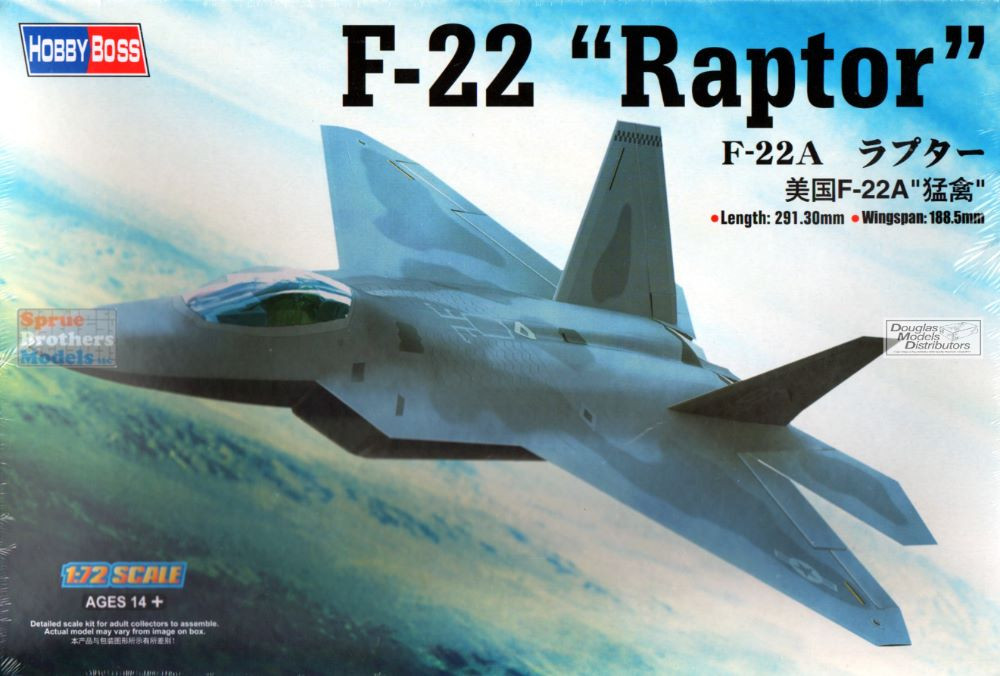 HBS80210 1:72 Hobby Boss F-22A Raptor - Sprue Brothers Models LLC