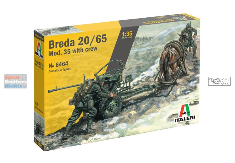 ITA6464 1:35 Italeri Horse Drawn Breda 20/65 Mod 35 with Crew