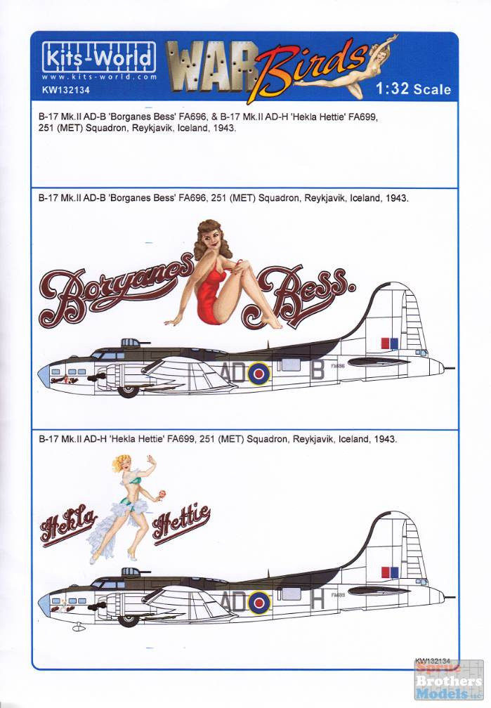 KSW132134 1:32 Kits-World Decals - B-17 Flying Fortress Mk.III