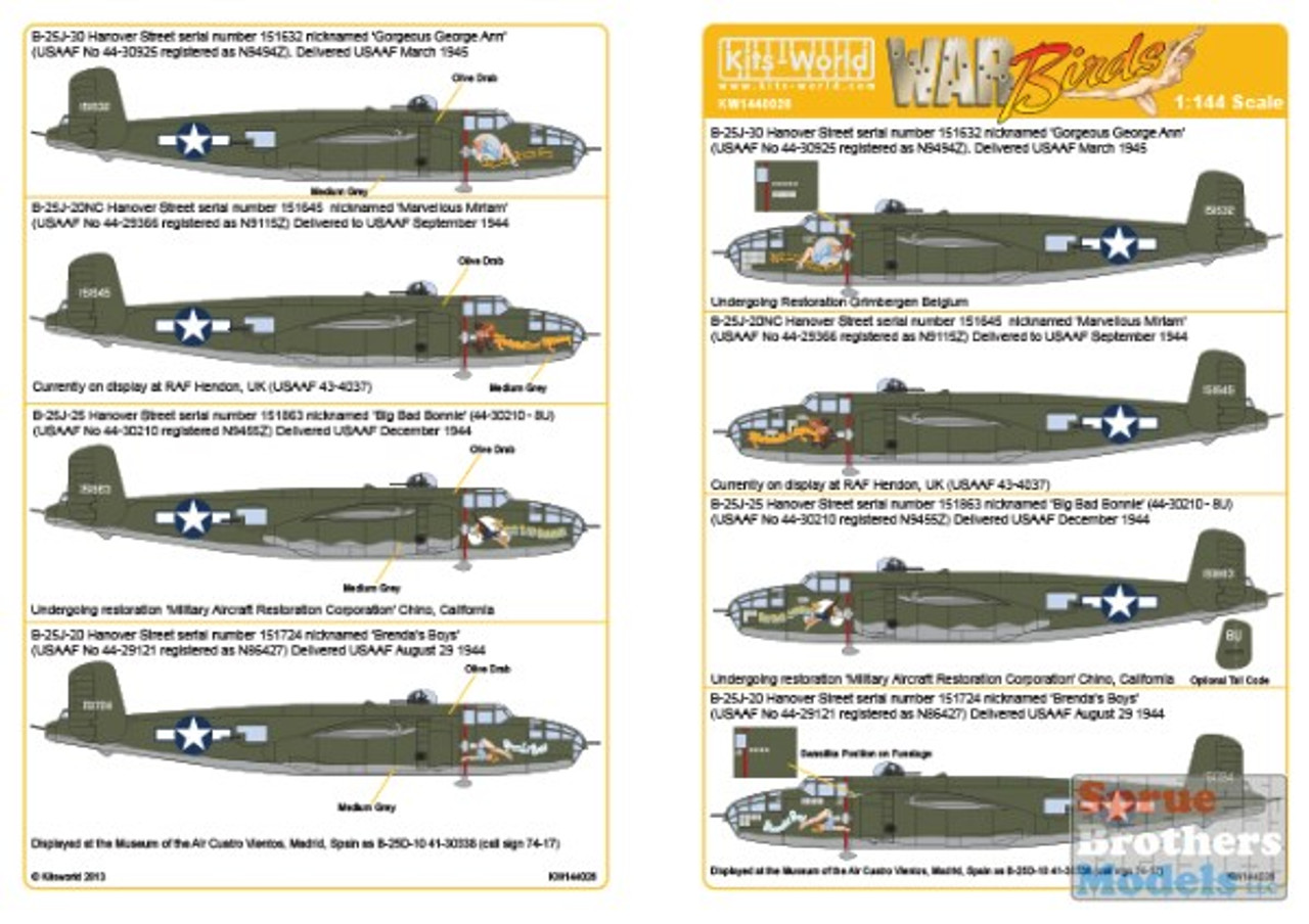 KSW144026 1:144 Kits-World Decals Hanover Street B-25J Mitchells