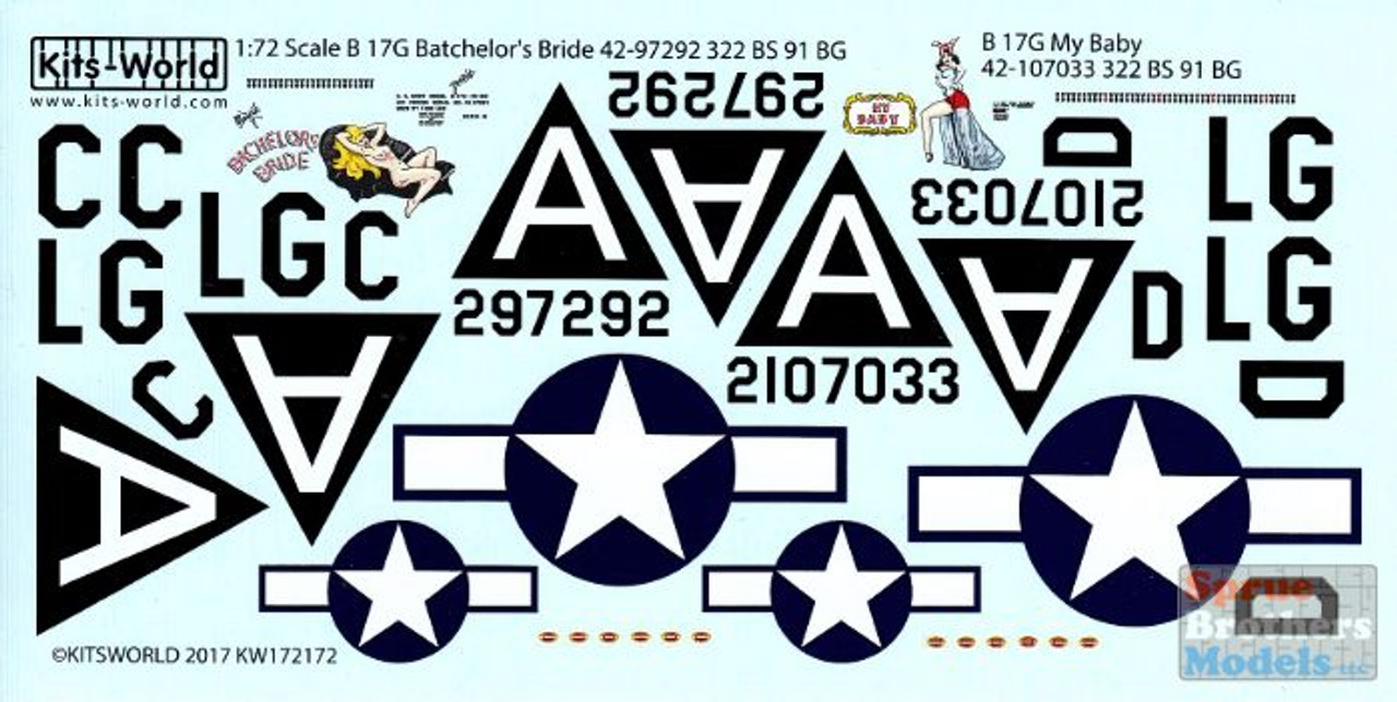 KSW172172 1:72 Kits-World Decals B-17G Flying Fortress Late War Heavies  over the Reich Nose Art Part 1