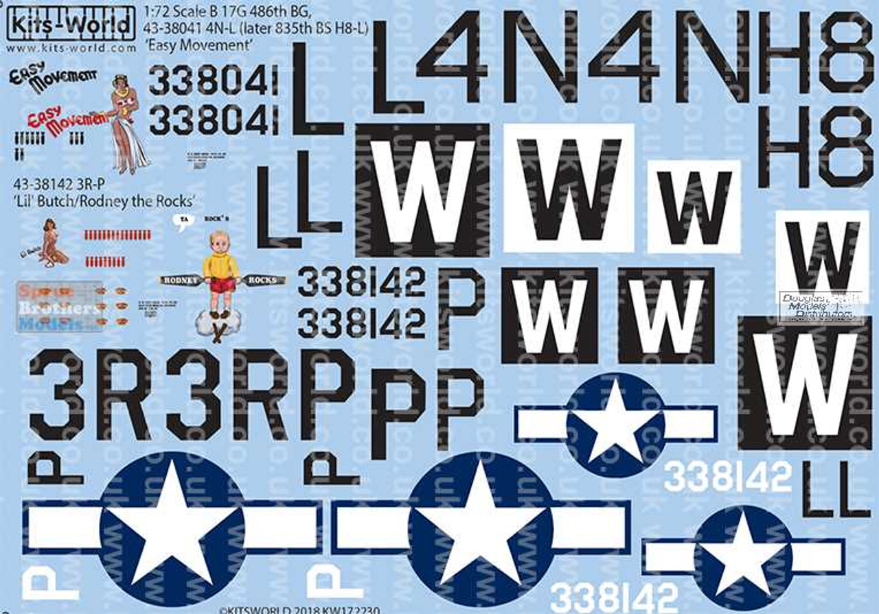 KSW172230 1:72 Kits-World Decals B-17G Flying Fortress 'Easy Movement' &  'Lil Butch/Rodney of the Rocks'