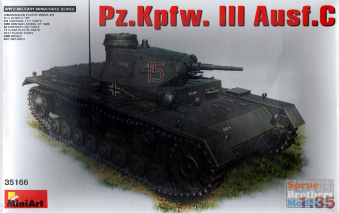 MiniArt 1/35 Scale Pz.Kpfw.III Ausf.C German Tank Model Kit - Unassembled Plastic Model For Hobbyists