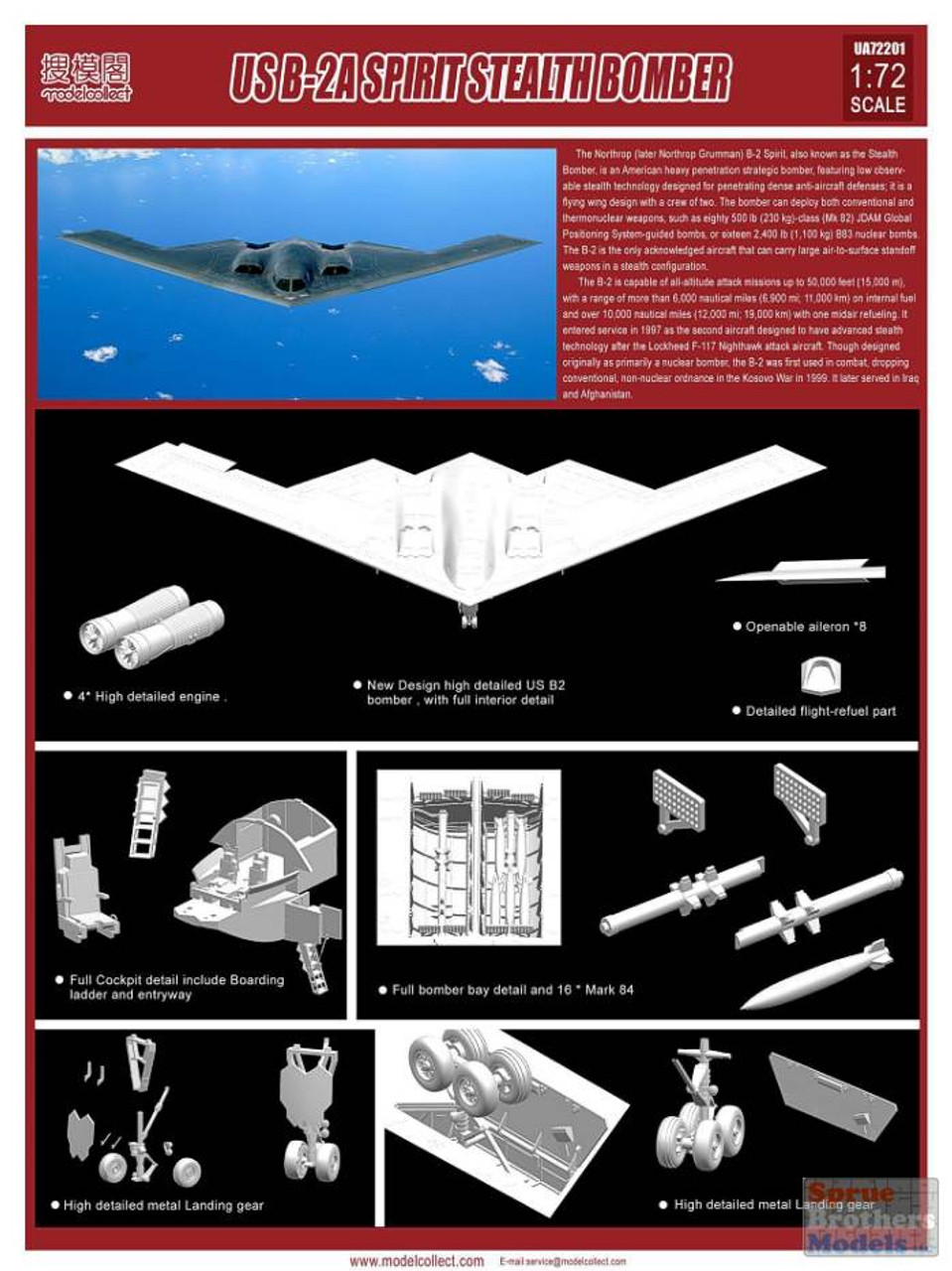 MOC72201 1:72 Modelcollect USAF B-2A Spirit Stealth Bomber - Sprue