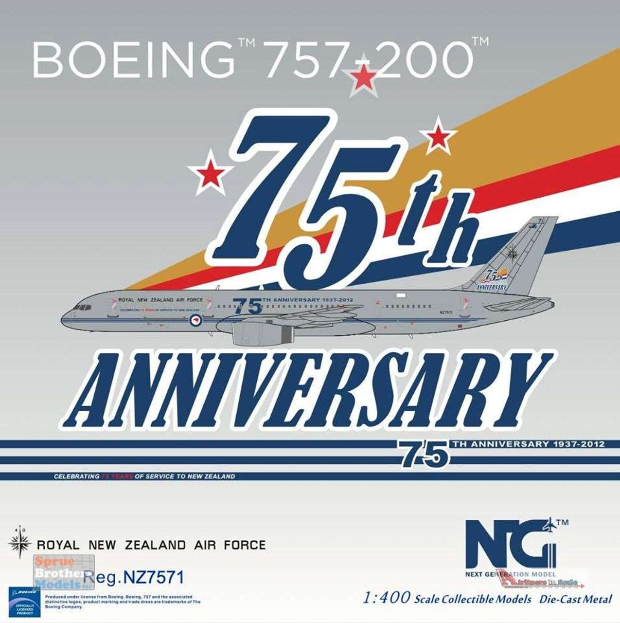 NGM53145 1:400 NG Model Royal New Zealand Air Force Boeing 757-200 Reg  #NZ7571 '75th Anniversary' (pre-painted/pre-built)