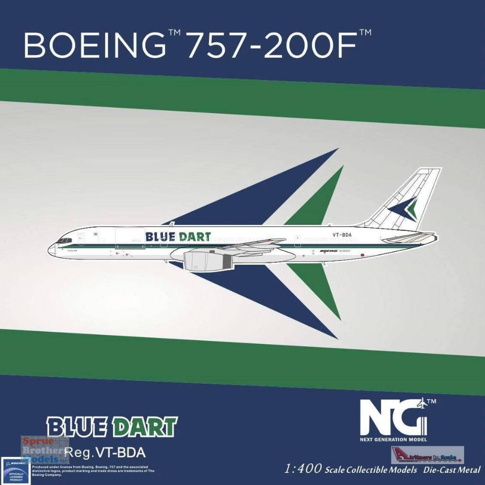 NGM53155 1:400 NG Model Blue Dart Aviation B757-200BCF Reg #VT-BDA  (pre-painted/pre-built) - Sprue Brothers Models LLC