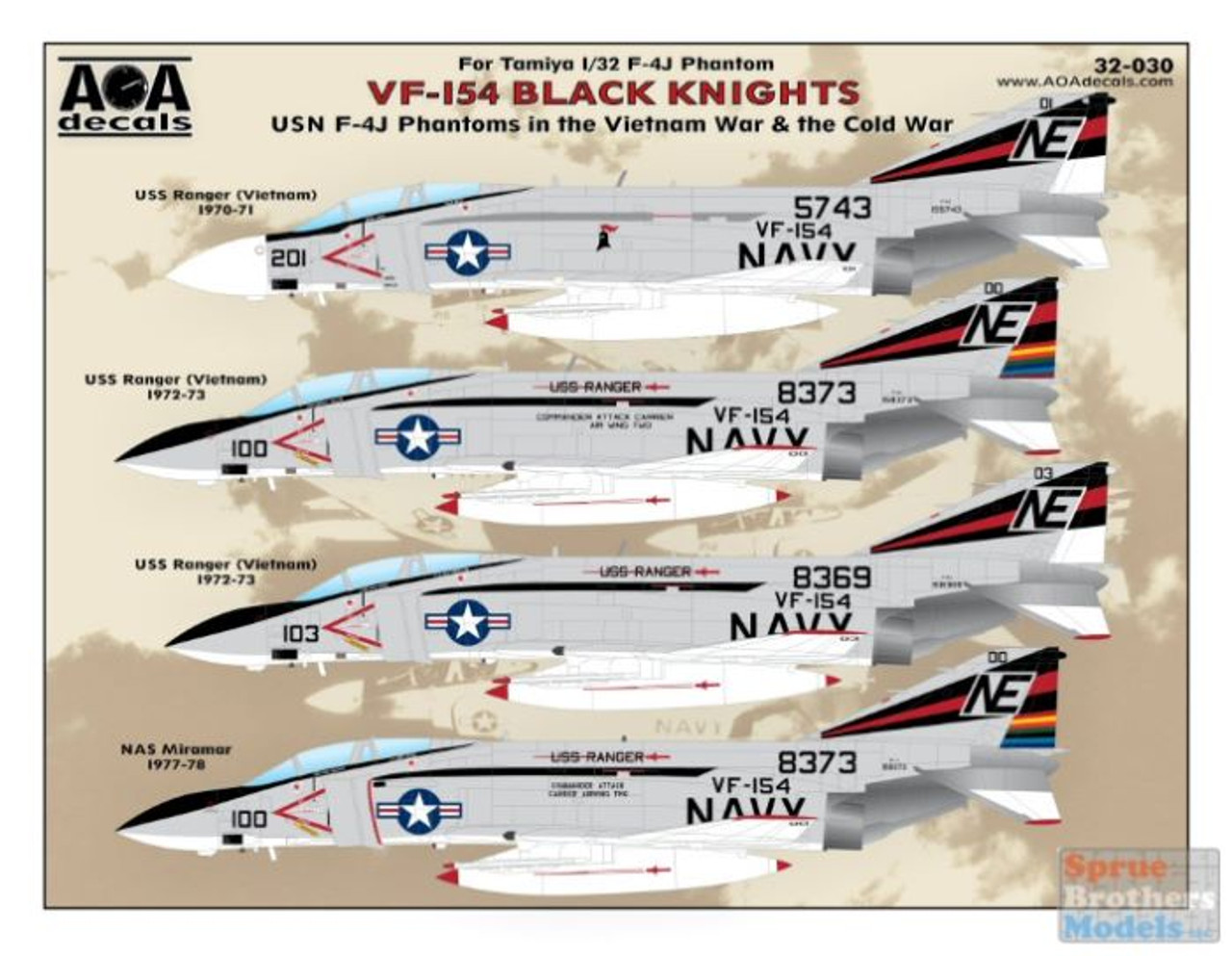 AOA32030 132 AOA Decals - USN F-4J Phantoms in the Vietnam War and Cold War - VF-154 Black Knights