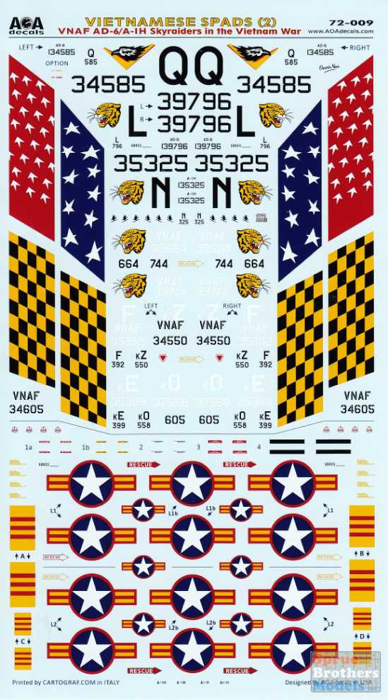 AOAdecals 1/48 VNAF AD-6/A-1H Skyraider Decal – 'Vietnamese Spads', Vietnam War, 48-011