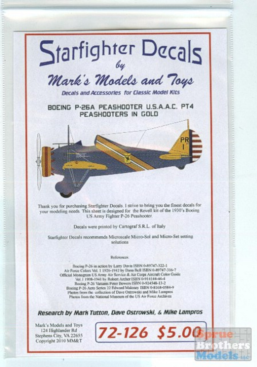 SFD72126 1:72 Starfighter Decals - P-26A Peashooter in Gold USAAC Pt 4  #72126