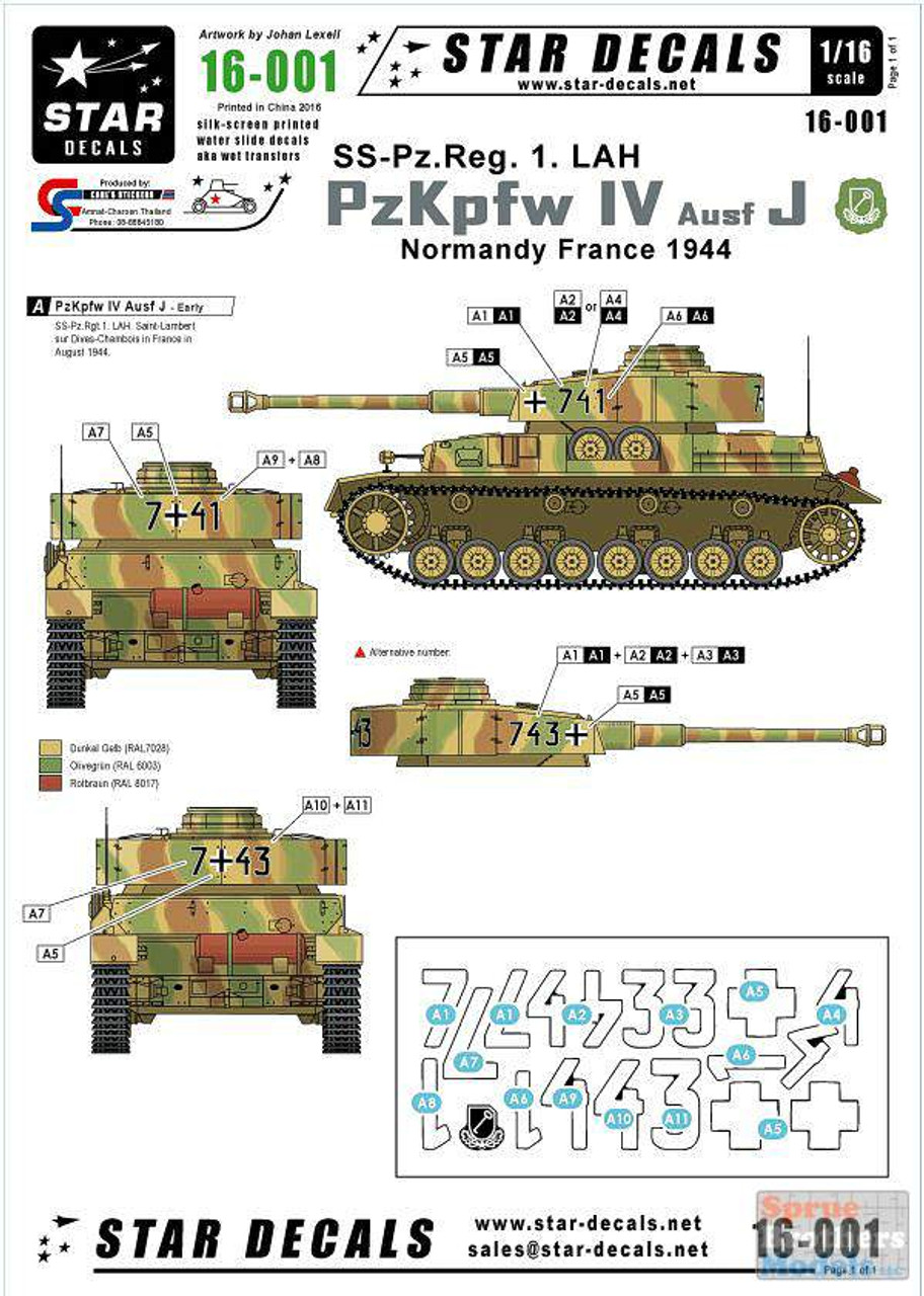 SRD16001 1:16 Star Decals - Panzer PzKpfw IV Ausf J SS-Pz.Reg.1.LAH