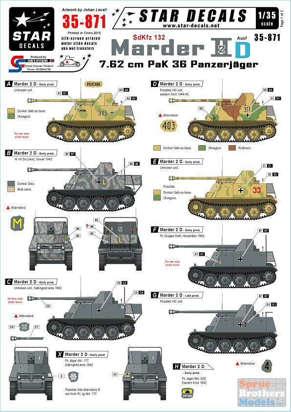 SRD35871 1:35 Star Decals - Sd.Kfz.132 Marder IID 7.62cm Pak 36