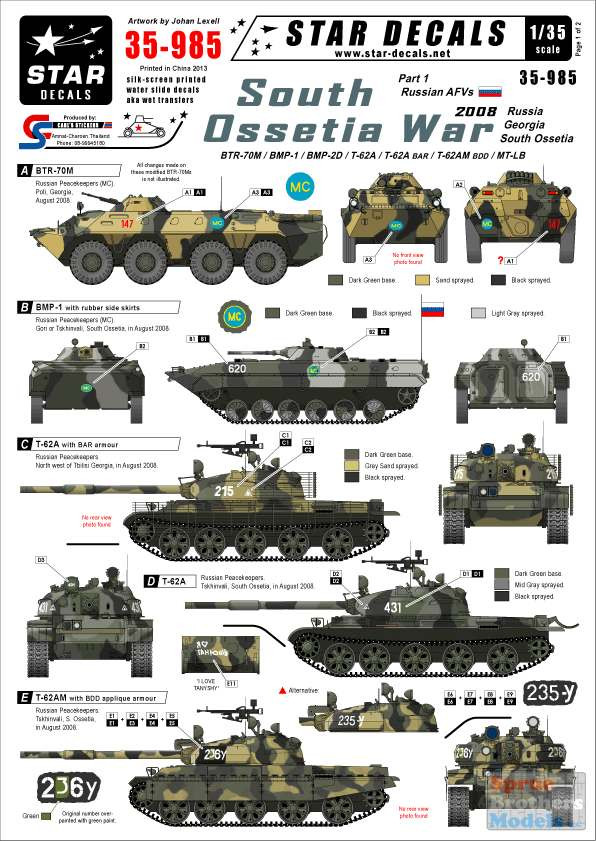 SRD35985 1:35 Star Decals - South Ossetia War Part 1 BTR-70M BMP-1