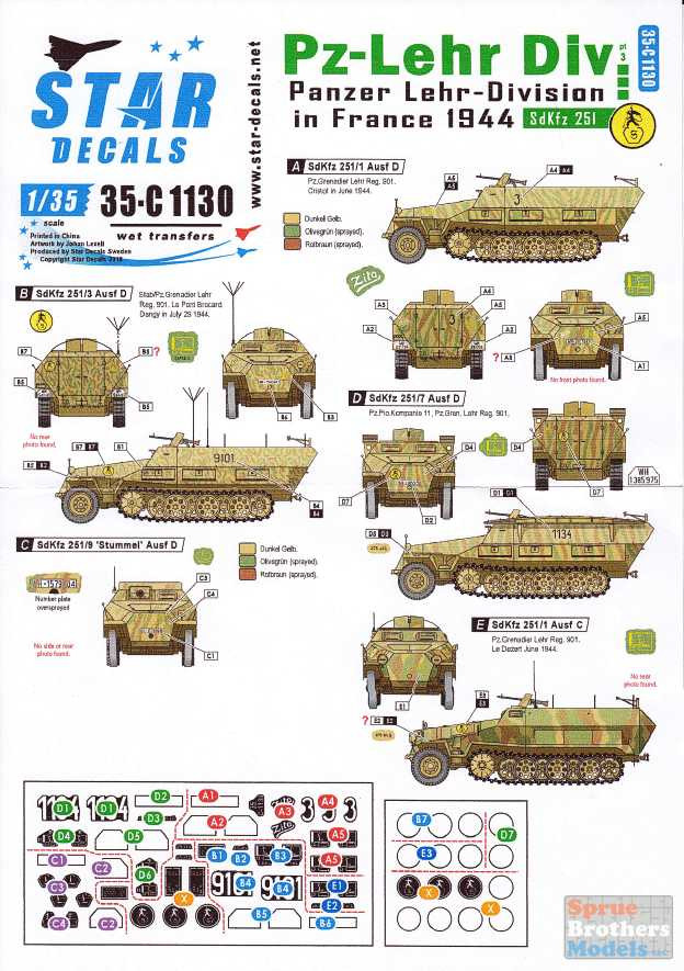 SRD35C1130 1:35 Star Decals - Panzer Lehr Division in France 1944