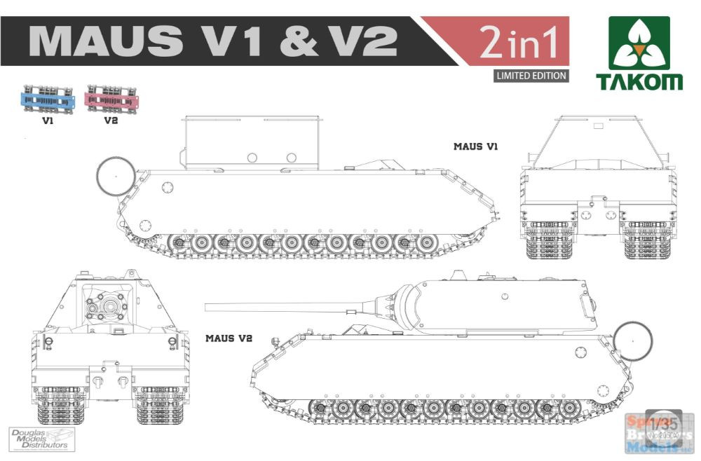 TAK02050X 1:35 Takom Maus V1 & V1 (2in1) Limited Edition - Sprue