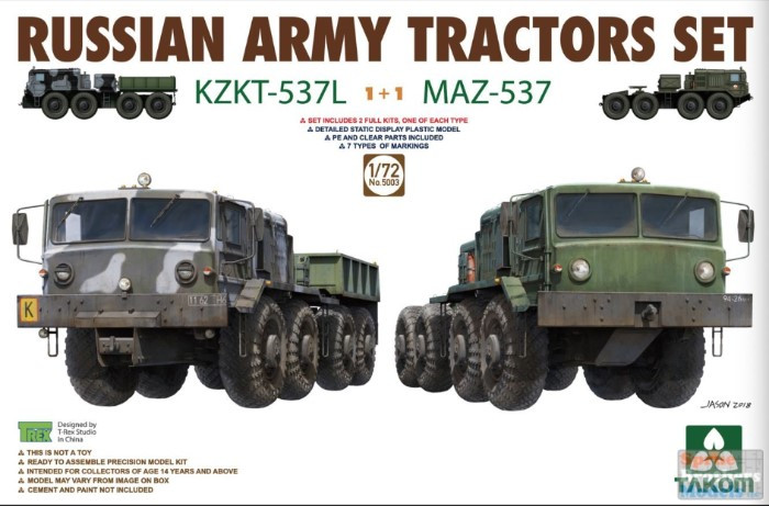 TAK05003 1:72 Takom KZKT-537L + MAZ-537 Russian Army Tractors Set