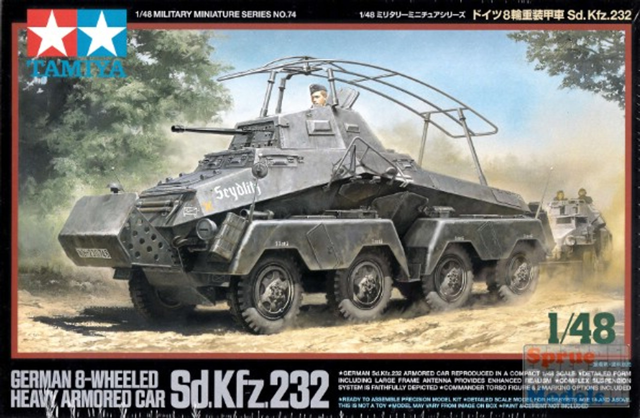 TAM32574 1:48 Tamiya Sd.Kfz.232 German 8-Wheeled Heavy Armored Car - Sprue  Brothers Models LLC