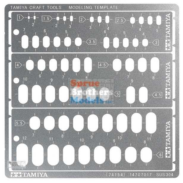 TAM74154 Tamiya Modeling Template - Rounded Rectangles 1-6mm