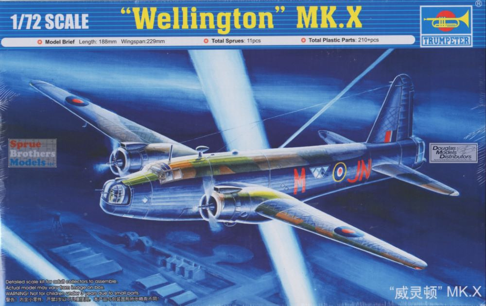 Maquette Avion Militaire Vickers Wellington MK X échelle 1:144 - Alliage Moulé, Avec Support, Collection