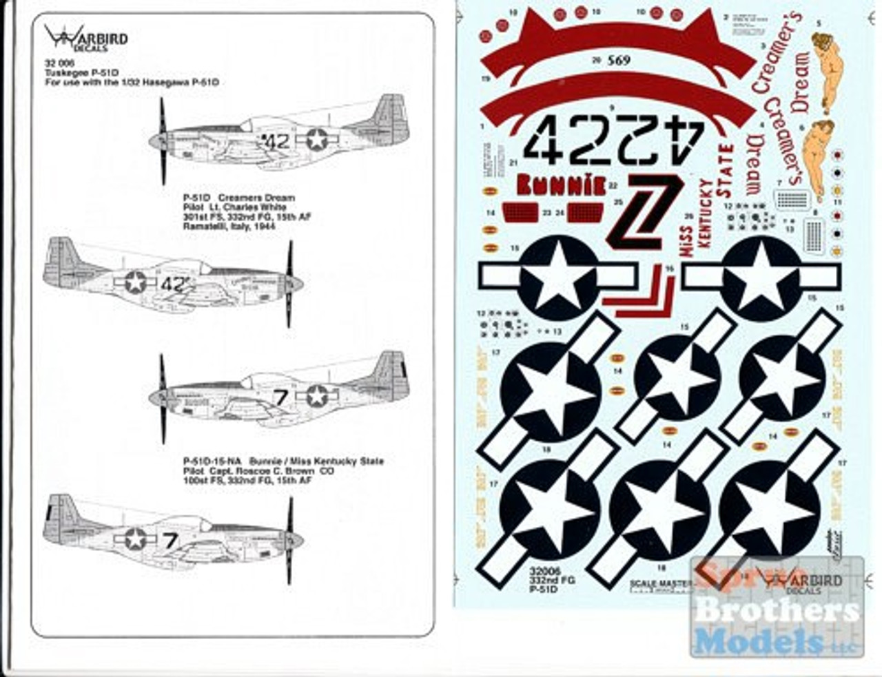 WBD32006 1:32 Warbird Decals - P-51D Mustang Tuskegee Airmen #32006