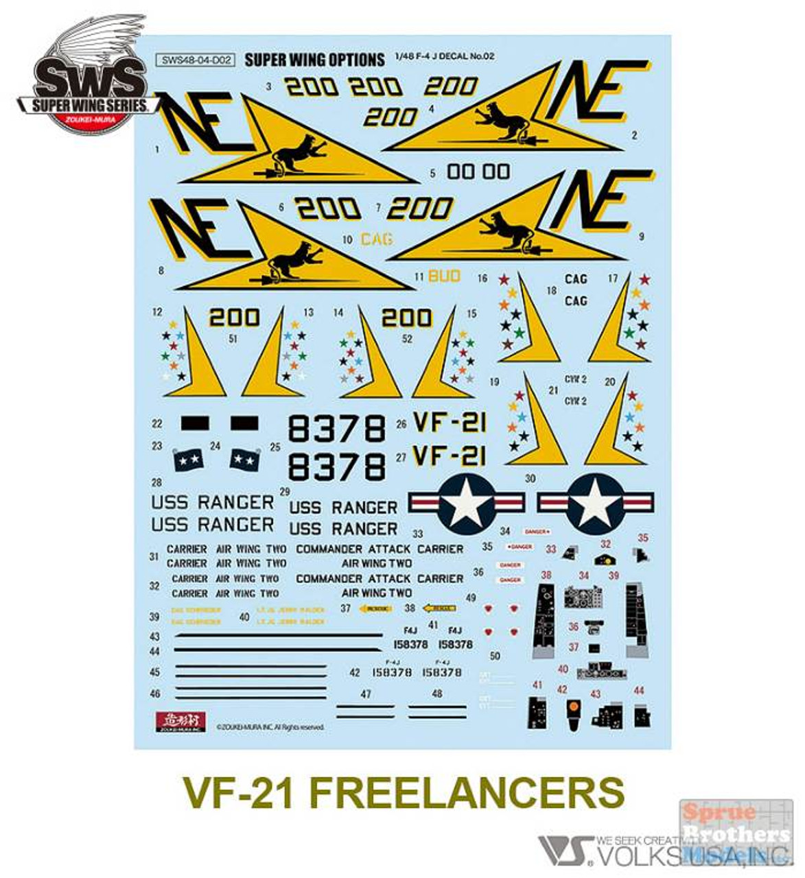 ZKMD29523 1:48 Zoukei-Mura Decals - F-4J Phantom II Marking Set 2 VF-21  Freelancers