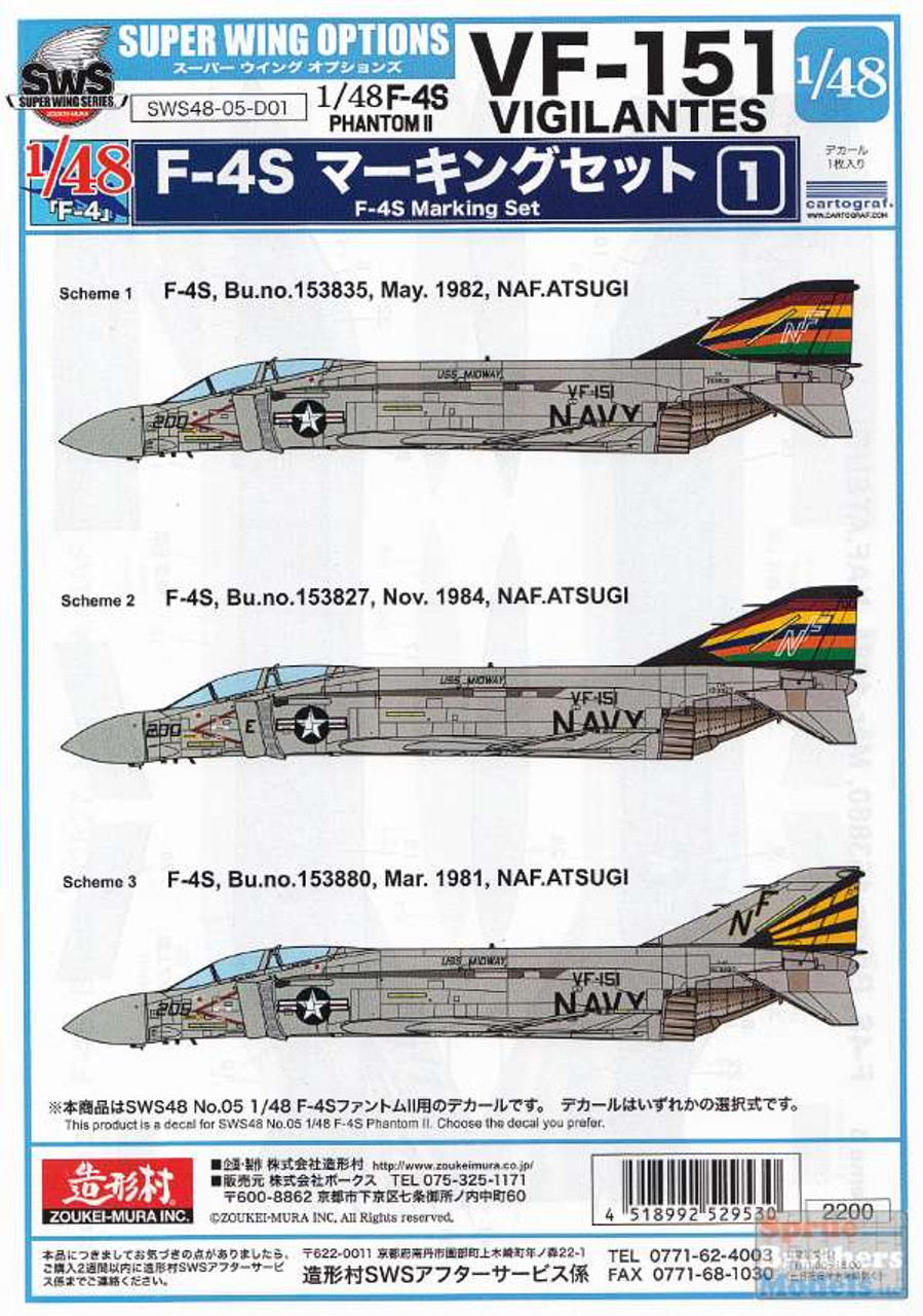 ZKMD29530 1:48 Zoukei-Mura Decals - F-4S Phantom II Marking Set 1 VF-151  Vigilantes