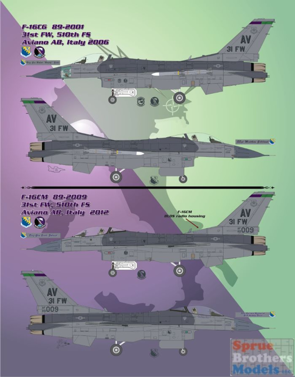 BMA48007 1:48 Bullseye Model Aviation Decals - F-16CG F-16CM Falcon / Viper  '31st Fighter Wing - Return with Honor' Avianio AB, Italy