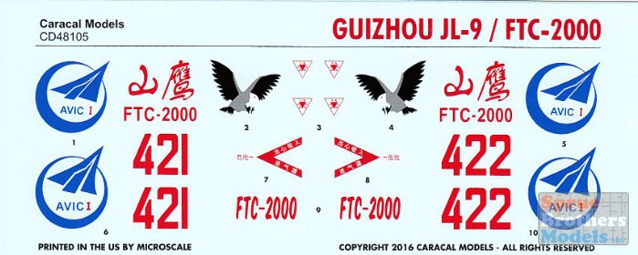 CARCD48105 1:48 Caracal Models Decals - Guizhou JL-9 - Sprue