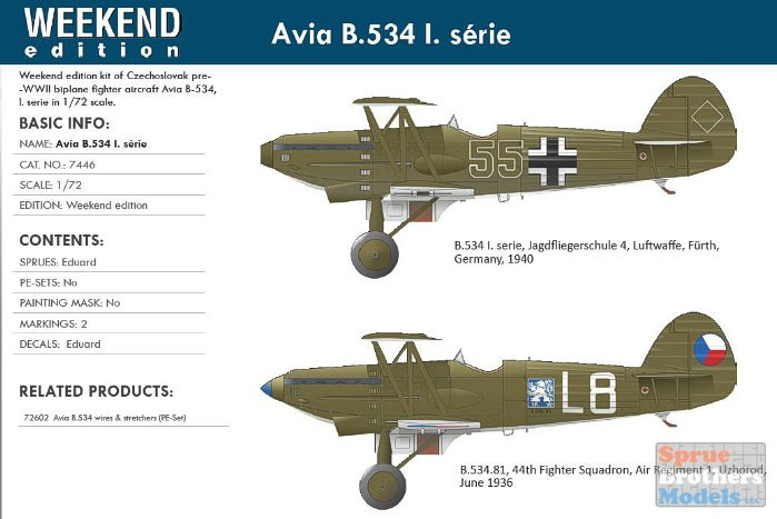 EDU07446 1:72 Eduard Avia B.534 I.serie Weekend Edition - Sprue