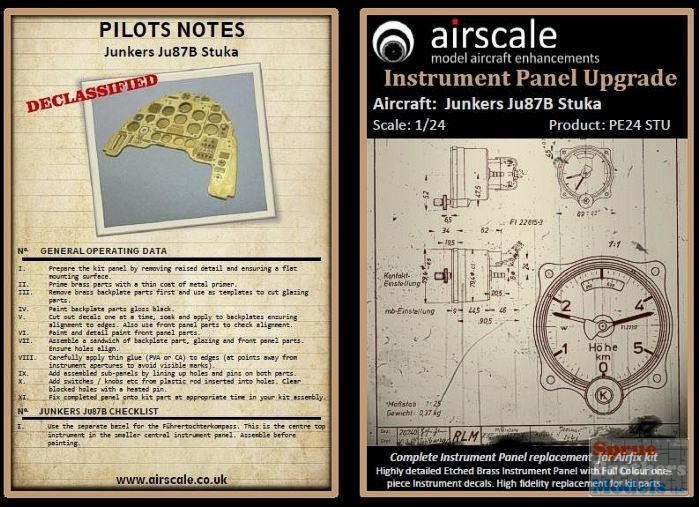 ASCPE24STU 1:24 Airscale Instrument Panel Upgrade - Junkers Ju87B Stuka ...