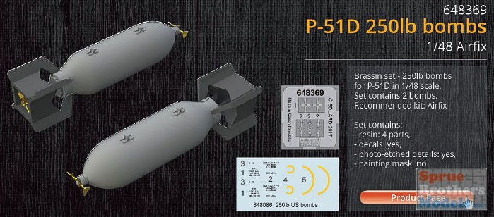 EDU648369 1:48 Eduard Brassin P-51D Mustang 250lb Bombs - Sprue