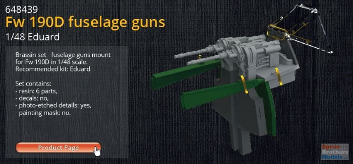 EDU648439 1:48 Eduard Brassin Fw 190D Fuselage Guns (EDU kit