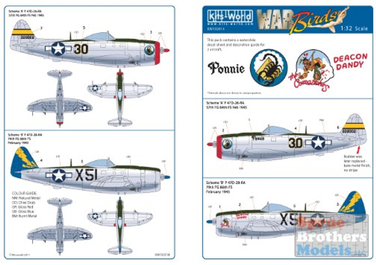 KSW132014 1:32 Kits-World Decals - P-47D Thunderbolt Ponnie & Deacon Dandy  #132014