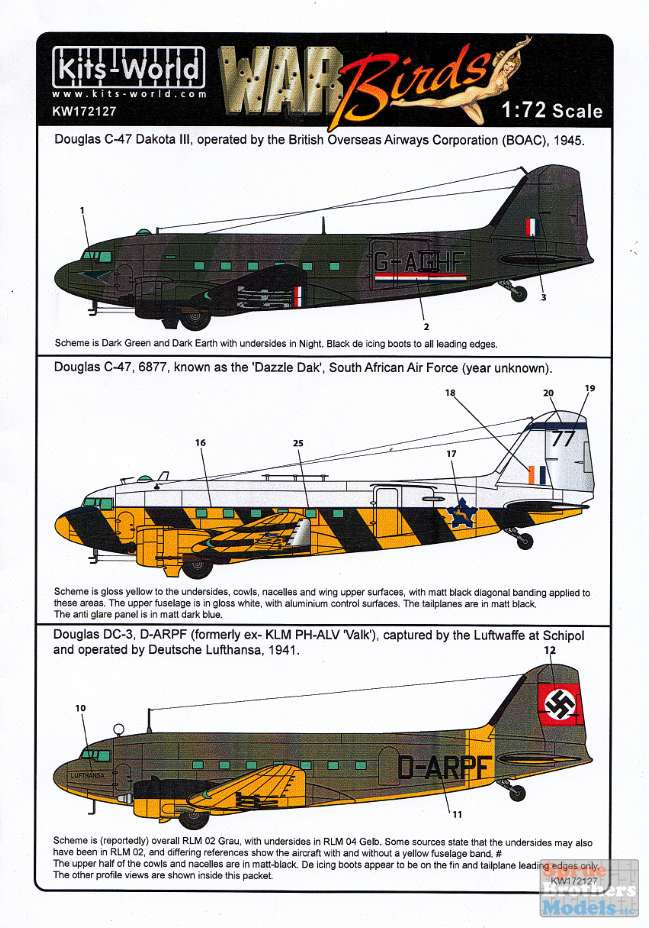 DC-3 C-47 ダコタ ダイキャスト 1/72級 約40cm B-17 KSW172127 1:72 Kits-World Decals Douglas Dakota DC-3 / C-47