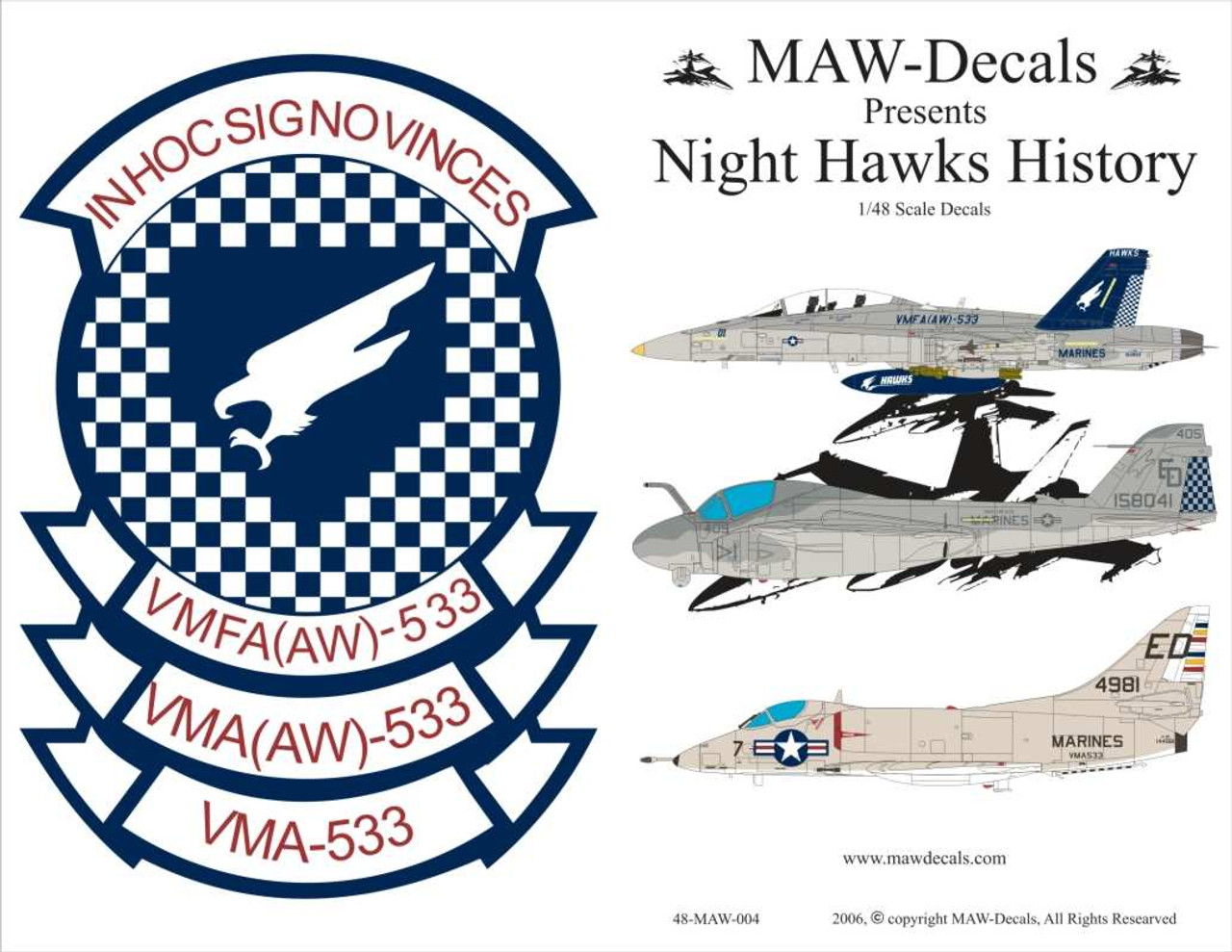 MAW48004 1:48 MAW Decals - VMFA-533 VMFA(AW)-533 Night Hawks