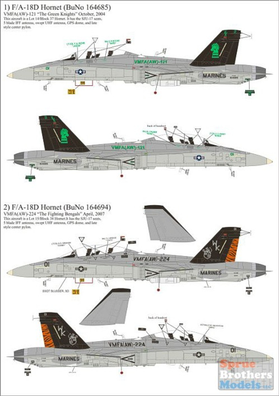 MAW32004 1:32 MAW Decals - Double D F-18D Hornet Pt 2 VMFA(AW)-332  VMFA(AW)-121 #32004 - Sprue Brothers Models LLC