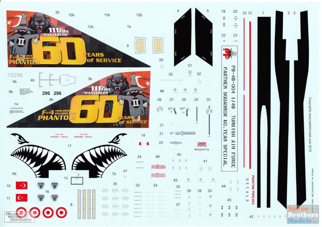 PPD48004 1:48 Phantom Phreaks Decals - F-4E Phantom II Turkish Air Force  Panthers Squadron 60 Year Special