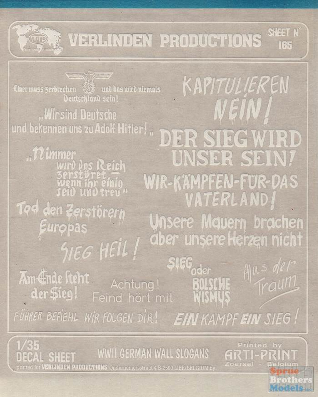 Verlinden Productions 1:35 WWII German Wall Slogans White Dry Transfer #165