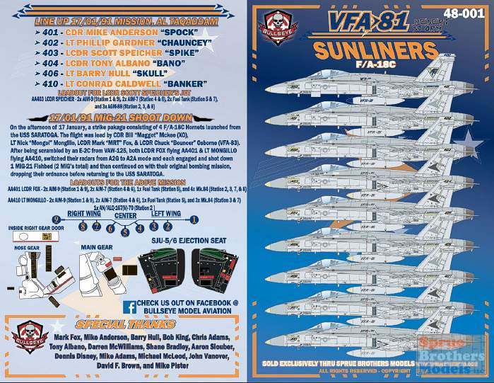 BMA48001 1:48 Bullseye Model Aviation Decals - F-18C Hornet VFA-81