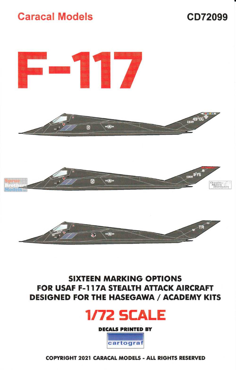 CARCD72099 1:72 Caracal Models Decals - F-117 Nighthawk - Sprue