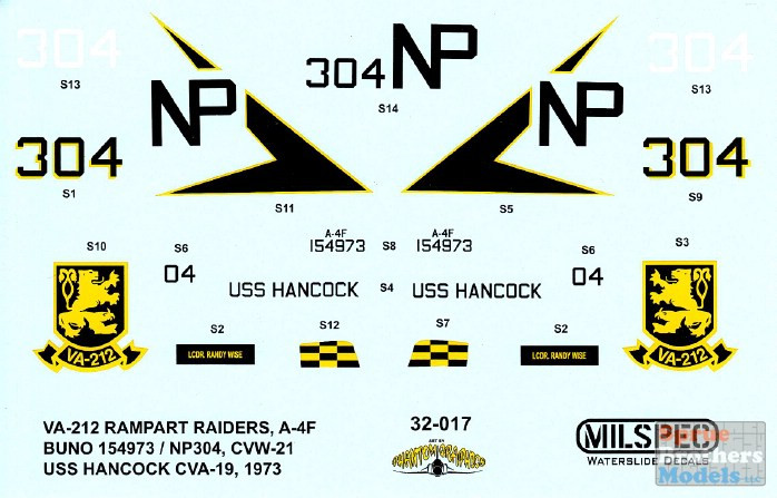 thumbnail image 2 of MILSPEC DECALS MS 48-017 1/48 Scale – A-4F VA-212 Rampant Raiders Waterslide Decals 2 of 5