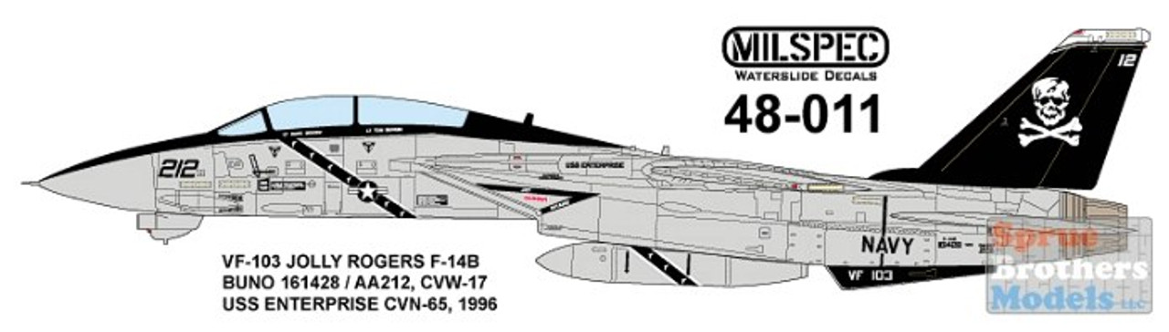 CAMMS48011 1:48 MilSpec Decals - F-14B Tomcat VF-103 Jolly Rogers CVW-17  USS Enterprise 1996