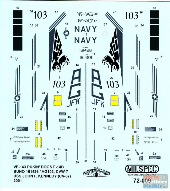 MILSPEC 1/32 Scale F-14B Decal Set - VF-143 Pukin' Dogs (MS 32-009) Waterslide Decals
